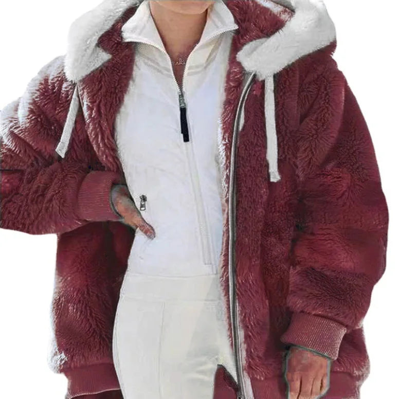 Autumn Winter Fashion Women's Coat New Casual Hooded Zipper Ladies Clothes Cashmere Women Fleece Jacket Solid Color Ladies Coats