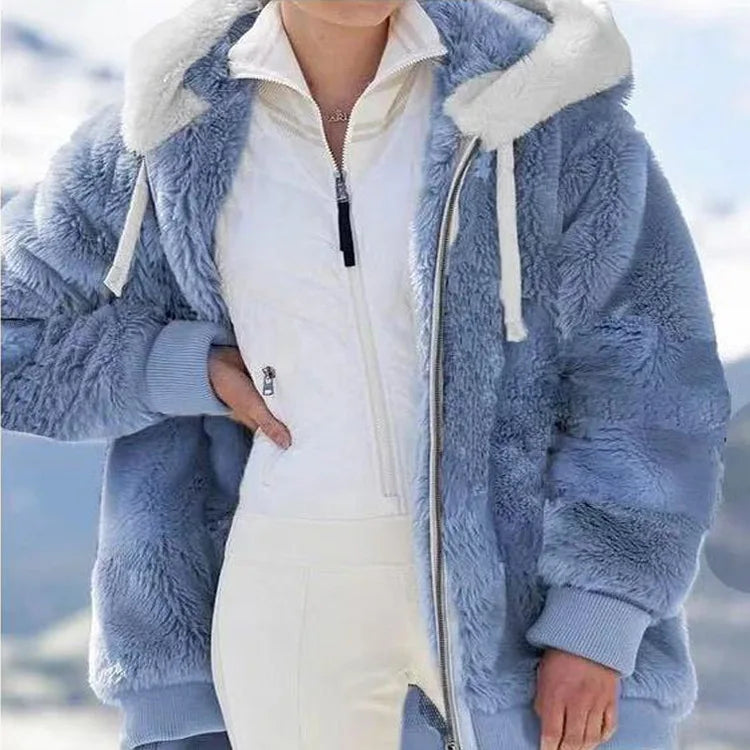 Autumn Winter Fashion Women's Coat New Casual Hooded Zipper Ladies Clothes Cashmere Women Fleece Jacket Solid Color Ladies Coats