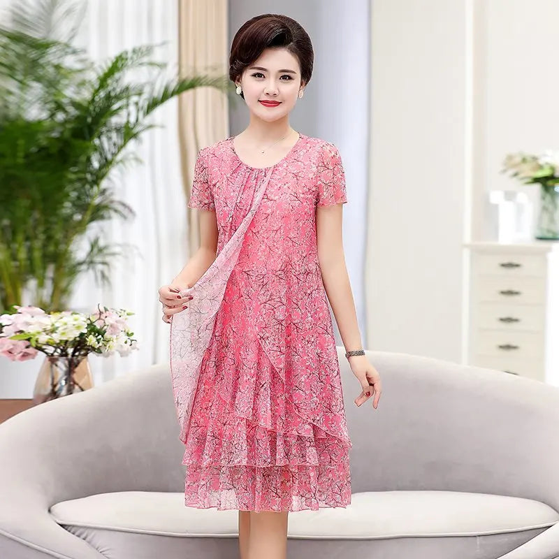 Summer Dress NEW Casual Short Sleeve O-Neck Floral Print Dresses Elegant Party Dress 5XL Women Clothing