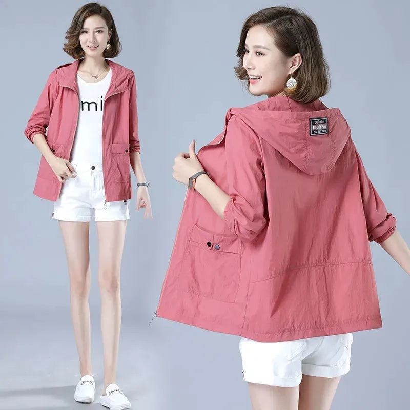 Women's Jacket 2022 New Summer Thin Coat Casual Windbreaker Female Sun Protection Jacket Basic Zipper Coat Tops 5XL