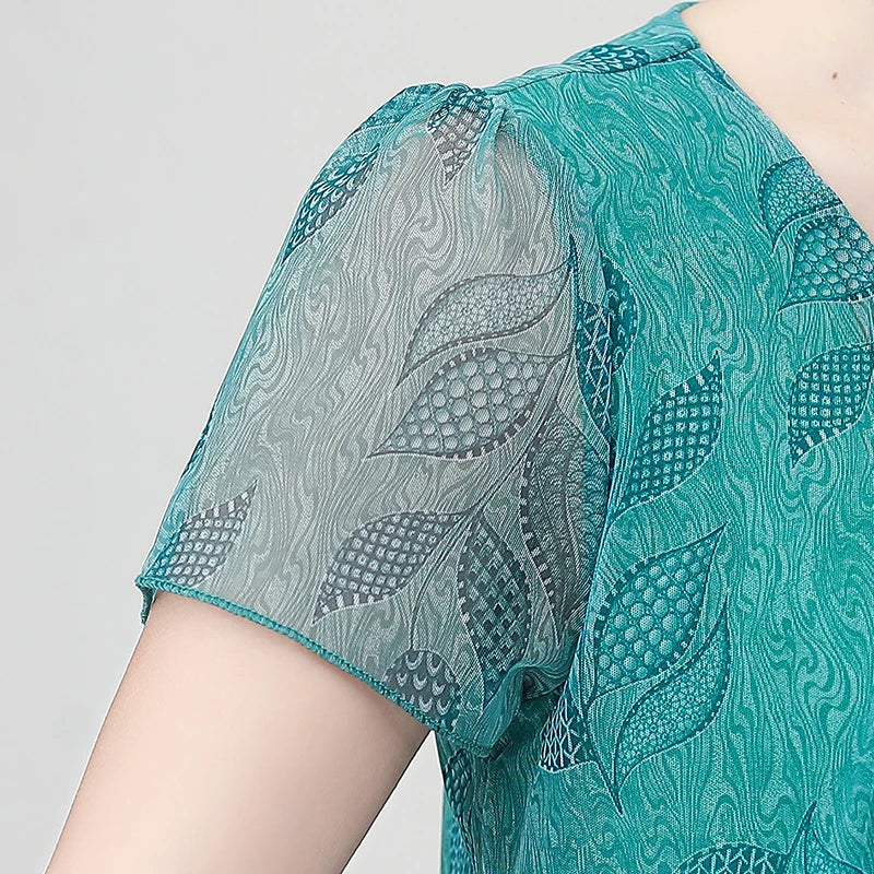 Summer Dress NEW Casual Short Sleeve O-Neck Floral Print Dresses Elegant Party Dress 5XL Women Clothing