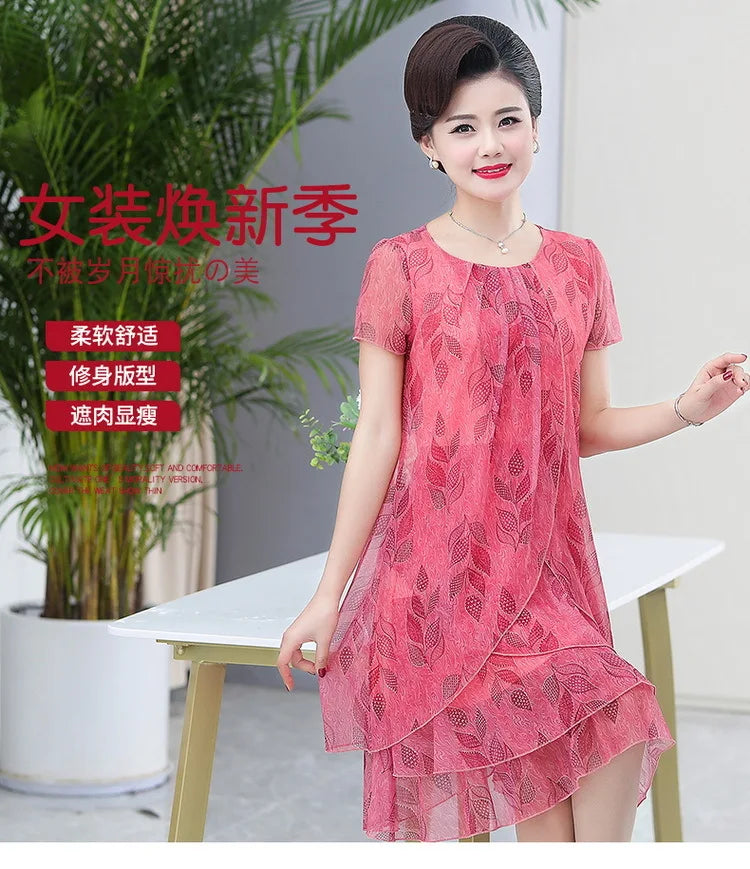 Summer Dress NEW Casual Short Sleeve O-Neck Floral Print Dresses Elegant Party Dress 5XL Women Clothing