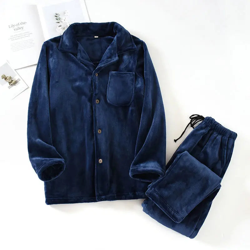 Men'Pajamas Warm Sleepwear Men Flannel Winter Thick Pajama Male Thick Long Sleeve Pijama Casual Pyjamas Fleece Sleep