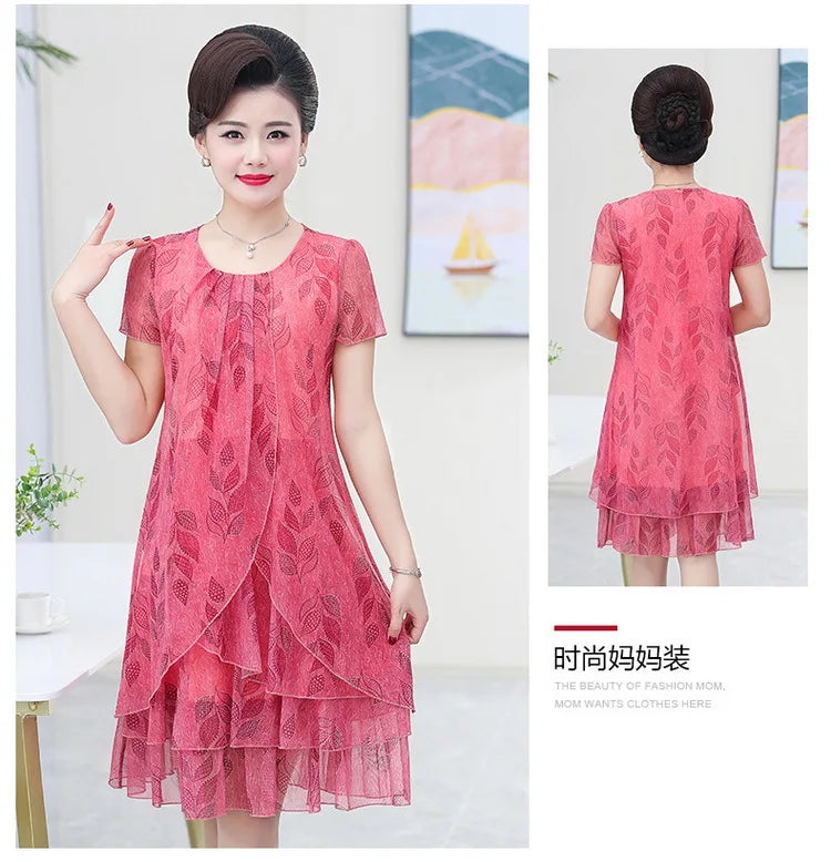 Summer Dress NEW Casual Short Sleeve O-Neck Floral Print Dresses Elegant Party Dress 5XL Women Clothing