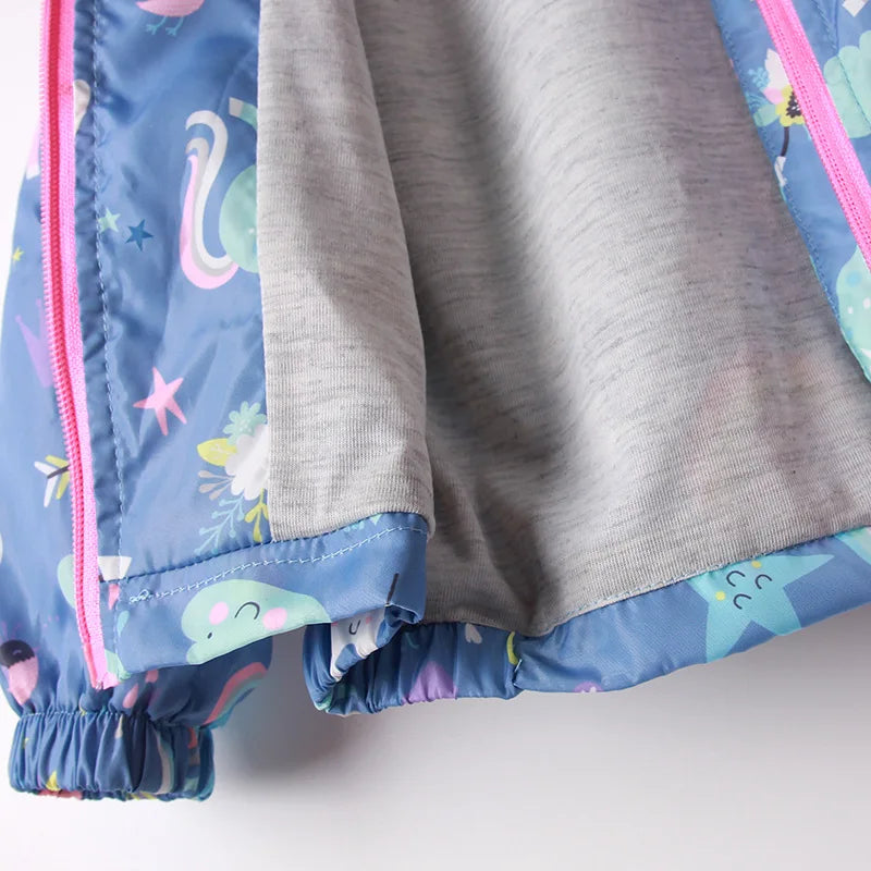 Spring Jacket for Girls Coats Hooded Unicorn Rainbow Pattern Baby Girls Clothes Outerwear Kids Windbreaker Autumn Girls Jackets