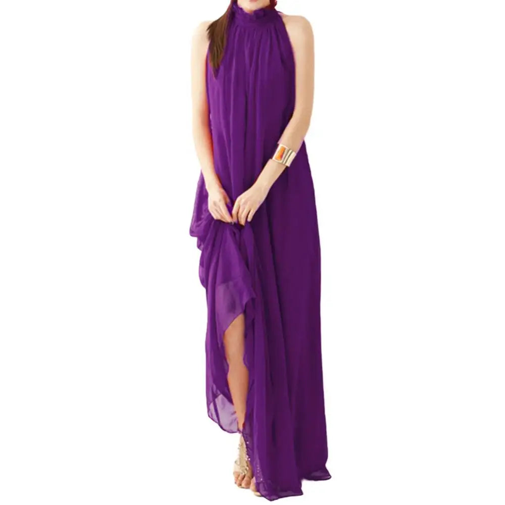 Bohemian Loose Long Dresses Women Summer Autumn Evening Party Solid Color Ruffled Collar Sleeveless Maxi Dress with Belt