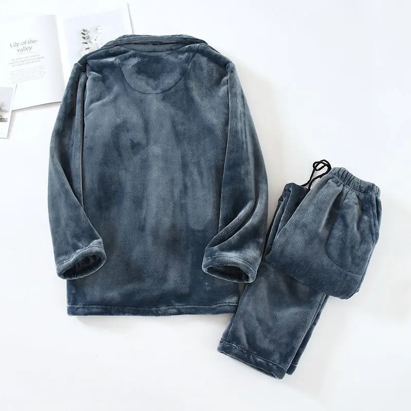 Men'Pajamas Warm Sleepwear Men Flannel Winter Thick Pajama Male Thick Long Sleeve Pijama Casual Pyjamas Fleece Sleep