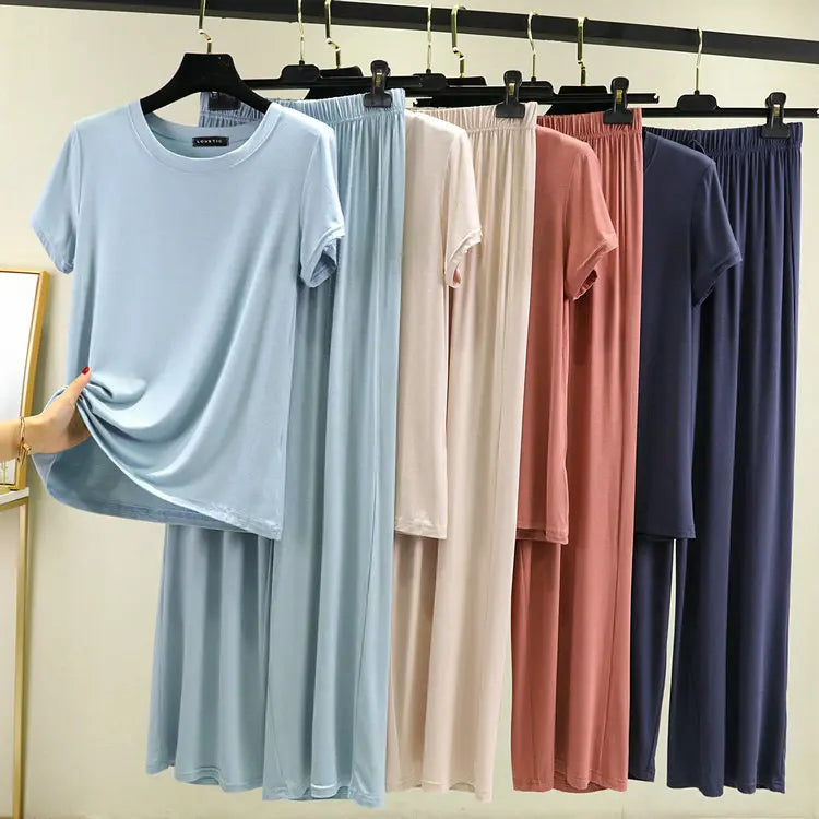 Summer 2025 New Modal Pajama Sets Women Lounge Cute Sleepwear Short Sleeve Casual Nightwear Large Size M-XXL Female Pijamas
