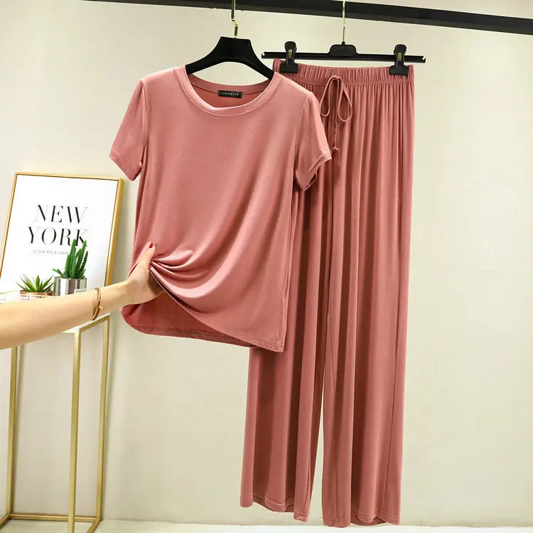 Summer 2025 New Modal Pajama Sets Women Lounge Cute Sleepwear Short Sleeve Casual Nightwear Large Size M-XXL Female Pijamas