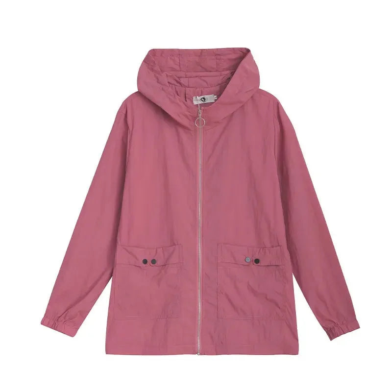 Women's Jacket 2022 New Summer Thin Coat Casual Windbreaker Female Sun Protection Jacket Basic Zipper Coat Tops 5XL