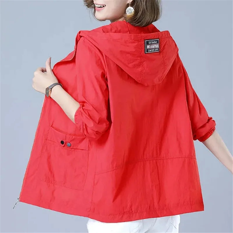 Women's Jacket 2022 New Summer Thin Coat Casual Windbreaker Female Sun Protection Jacket Basic Zipper Coat Tops 5XL