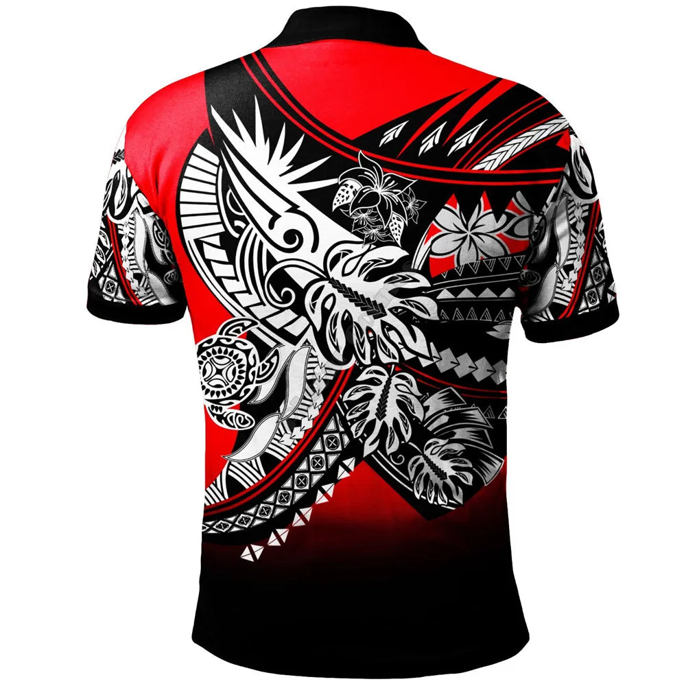 Polynesian Hawaii Polo Shirts Humpback Whale with Tropical Flowers 3D Printed Polo Shirt Men Women Short Sleeve Summer T-shirt