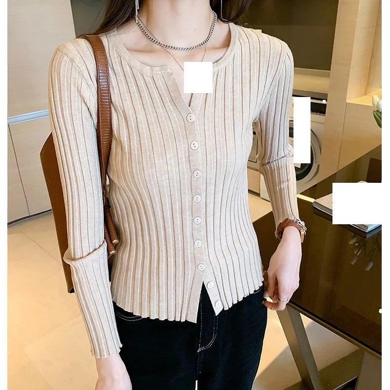 Cardigan Sweater Women New Autumn and Winter Temperament Slim Knit Sweater Coat with Long Sleeve Blouse