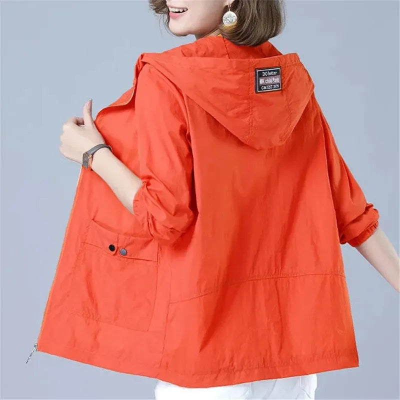 Women's Jacket 2022 New Summer Thin Coat Casual Windbreaker Female Sun Protection Jacket Basic Zipper Coat Tops 5XL