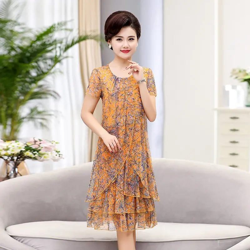 Summer Dress NEW Casual Short Sleeve O-Neck Floral Print Dresses Elegant Party Dress 5XL Women Clothing