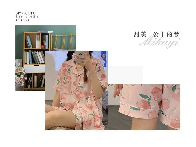 Women's Summer Three-Piece Pajama Set: Cute Teenage Student Short-Sleeved Long Pants Casual Korean-Style Pajamas Underwear