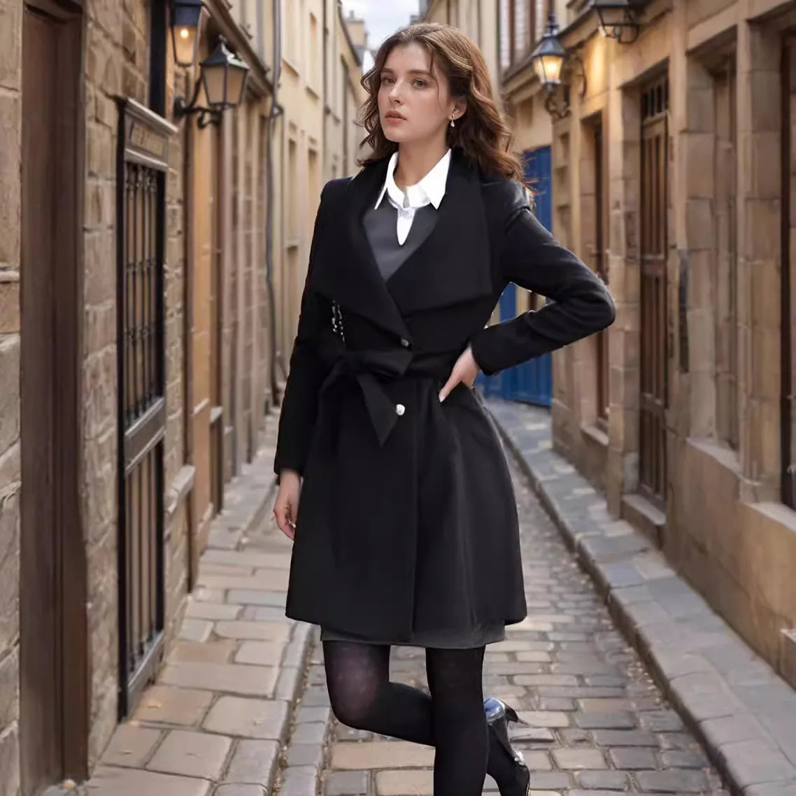 Coat Woolen Coat Women's Mid-length Single-breasted Belted Woolen Coat Women's Korean Style Winter Clothes Women