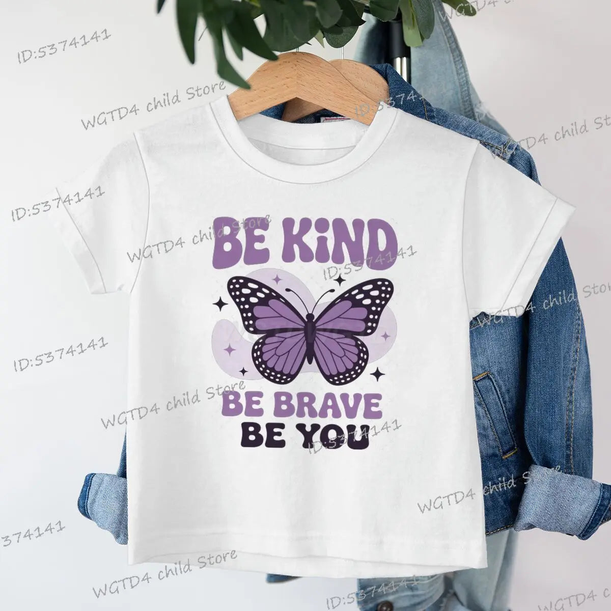 Children's Clothing Be Kind Be Brave Be You T-shirt Kids Retro Little Girl Quotes Graphic Tee Butterfly Lover Soft Cotton Tee