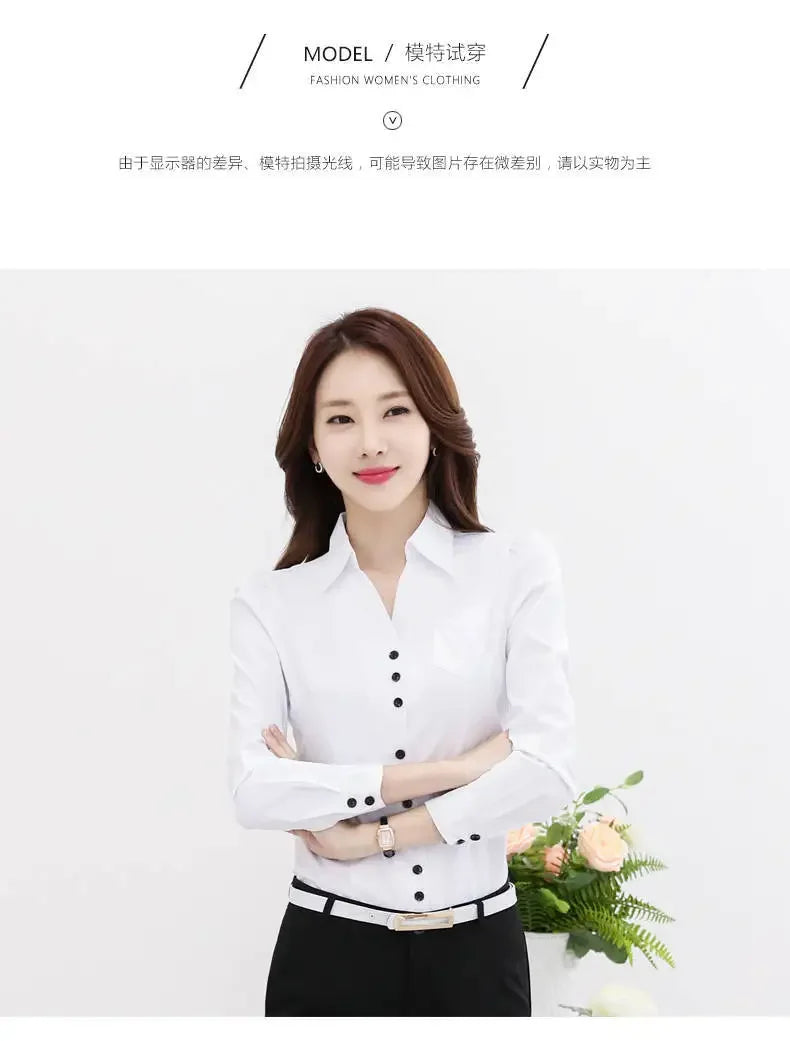 Women Blouse White Shirt Women's Long Sleeve Formal Wear Autumn Chiffon V-neck Shirt Blusas Ropa De Mujer