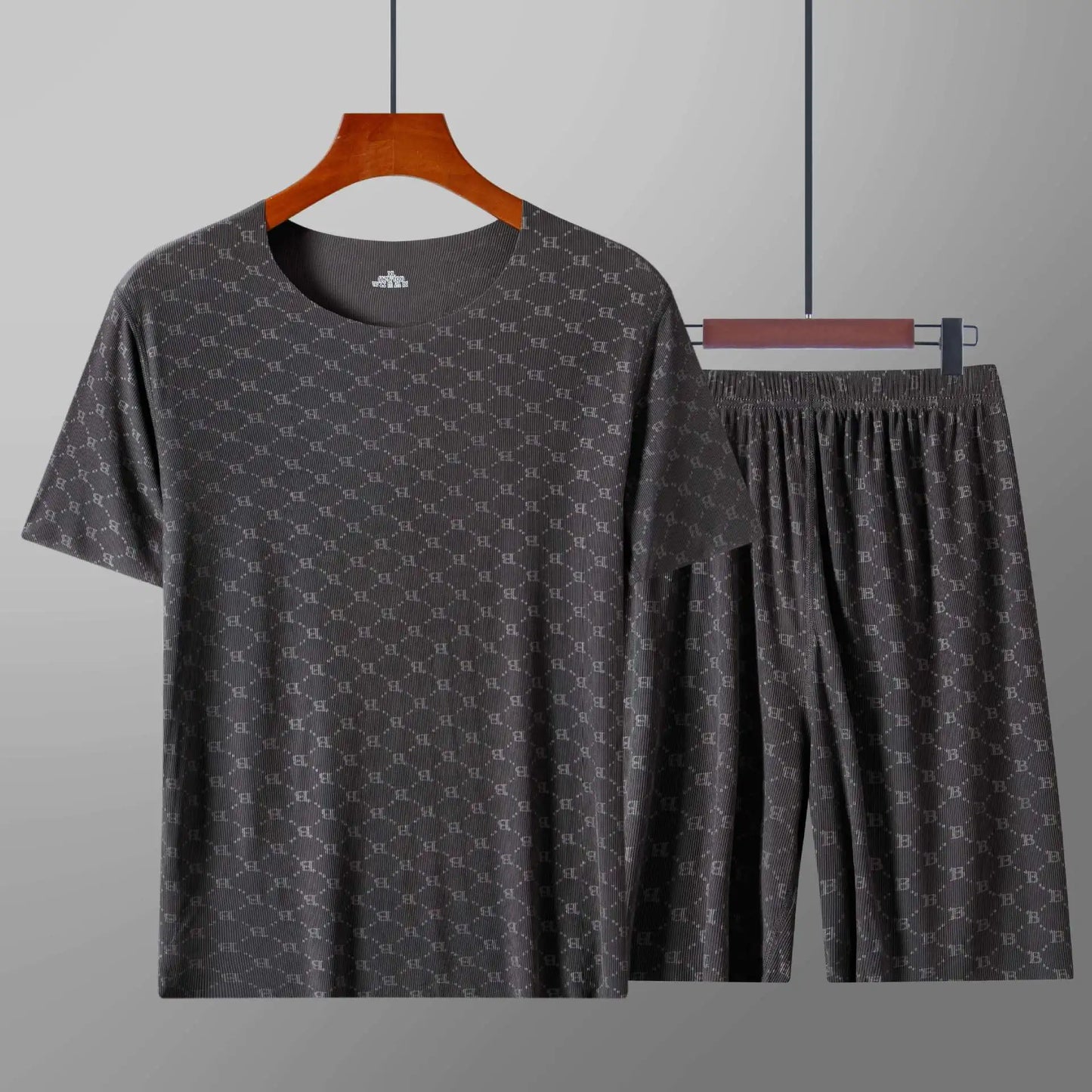 Summer Men's Pajamas Homewear Set Printed Ice Silk T-Shirt Short-Sleeved Modal Casual Pajamas Men's Pajama Trousers Thin Suit