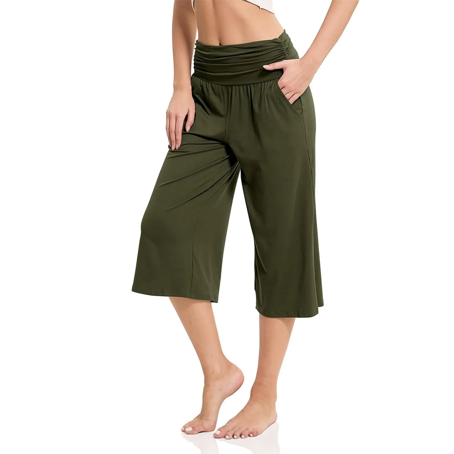 women pants summer loose cropped pants High Waist Solid Color Casual Trousers Pants With Pockets cozy breathable pantalon femme