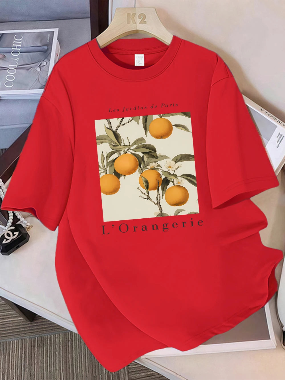 Summer T-Shirts Women Cotton Fresh Oranges Fruits Printing Tops Loose O-Neck Soft Comfortable Short Sleeve Street Woman Clothes