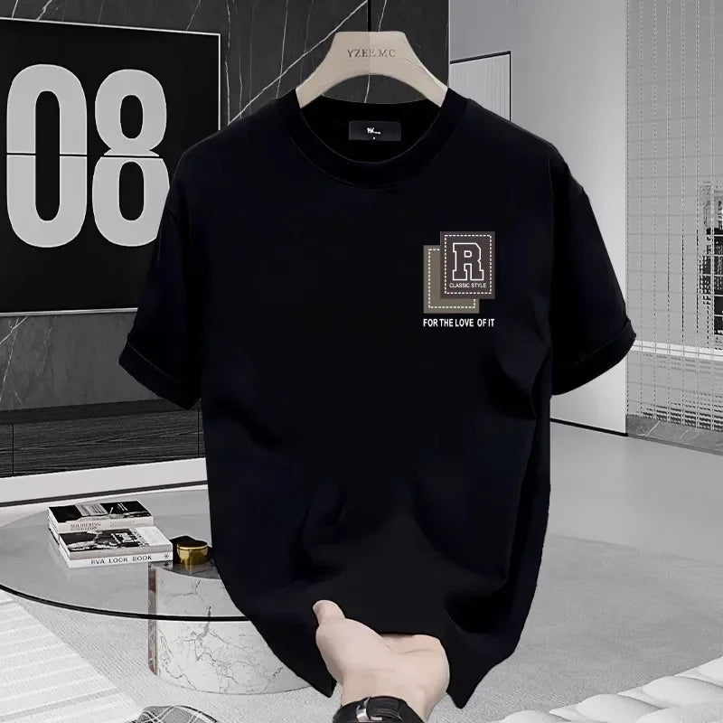 Printed T-shirt Men's Short sleeve 2025 summer loose fashion brand letter half sleeve Breathable Body shirt 100% cotton top