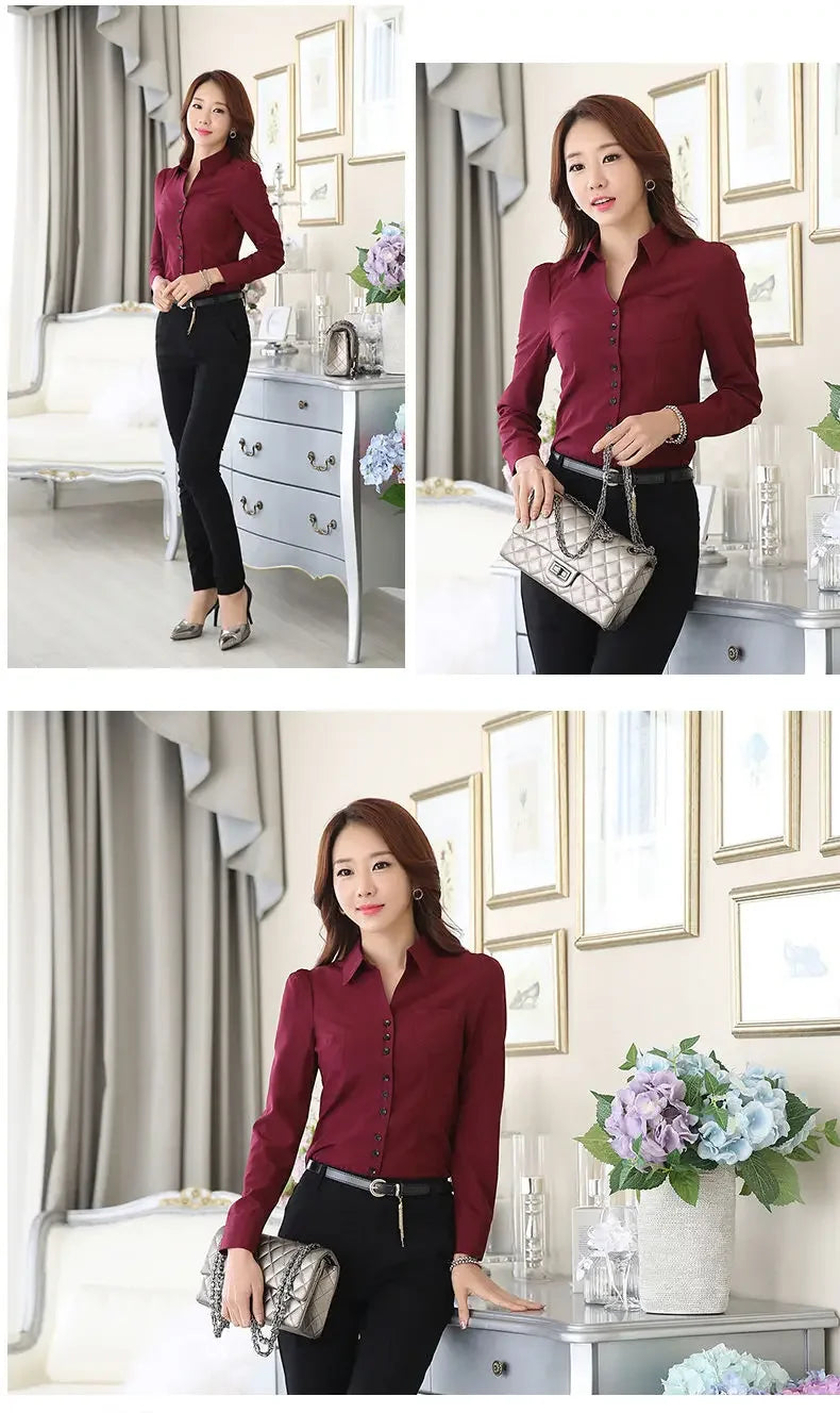 Women Blouse White Shirt Women's Long Sleeve Formal Wear Autumn Chiffon V-neck Shirt Blusas Ropa De Mujer