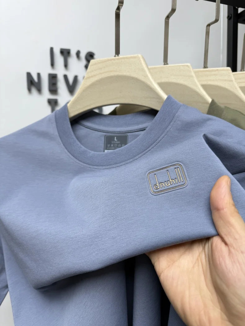 Men's short sleeved T-shirt 2025 summer hot item solid color round neck high-quality simple trendy casual base shirt for men top