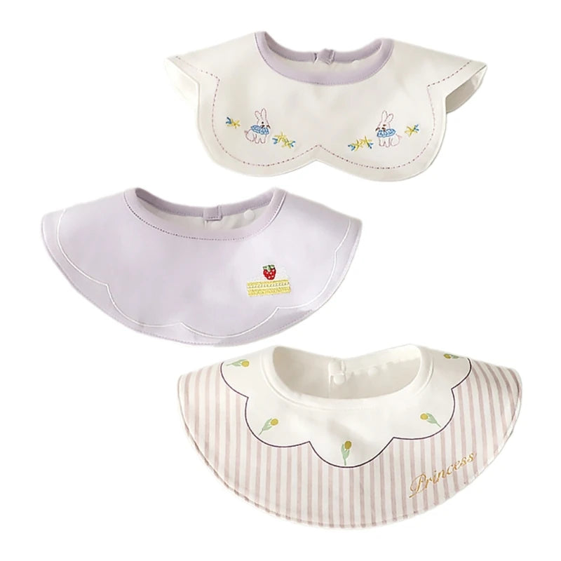 3Pcs Waterproof INS Korean Baby Cotton Bibs Cartoon Embroidery Burp Cloths Boys Girls Care Saliva Towel Kids Accessories