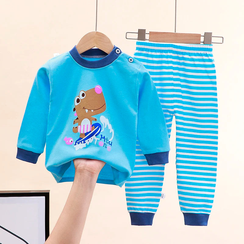Boy Girl Pajama Set Cartoon Unicorn Long Sleeve Underwear Elastic Waist Pants Outfits for Kids Clothes Autumn Spring DS39