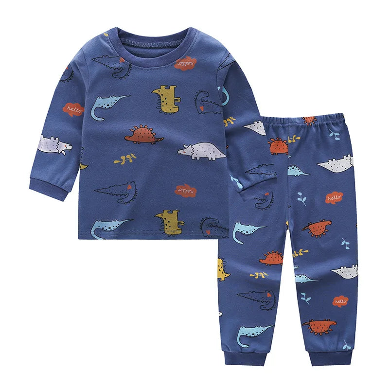 Boy Girl Pajama Set Cartoon Unicorn Long Sleeve Underwear Elastic Waist Pants Outfits for Kids Clothes Autumn Spring DS39