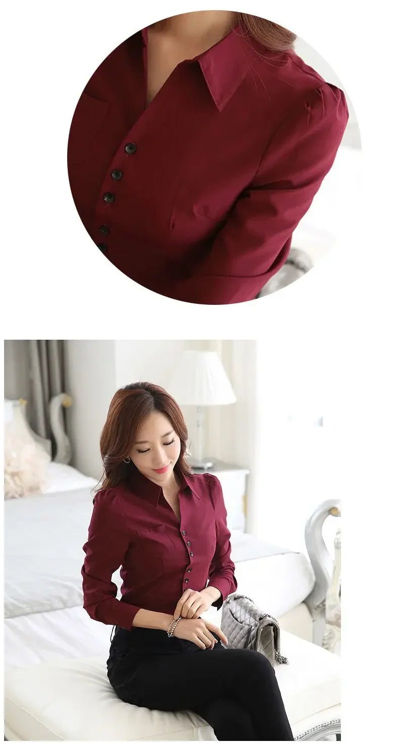 Women Blouse White Shirt Women's Long Sleeve Formal Wear Autumn Chiffon V-neck Shirt Blusas Ropa De Mujer
