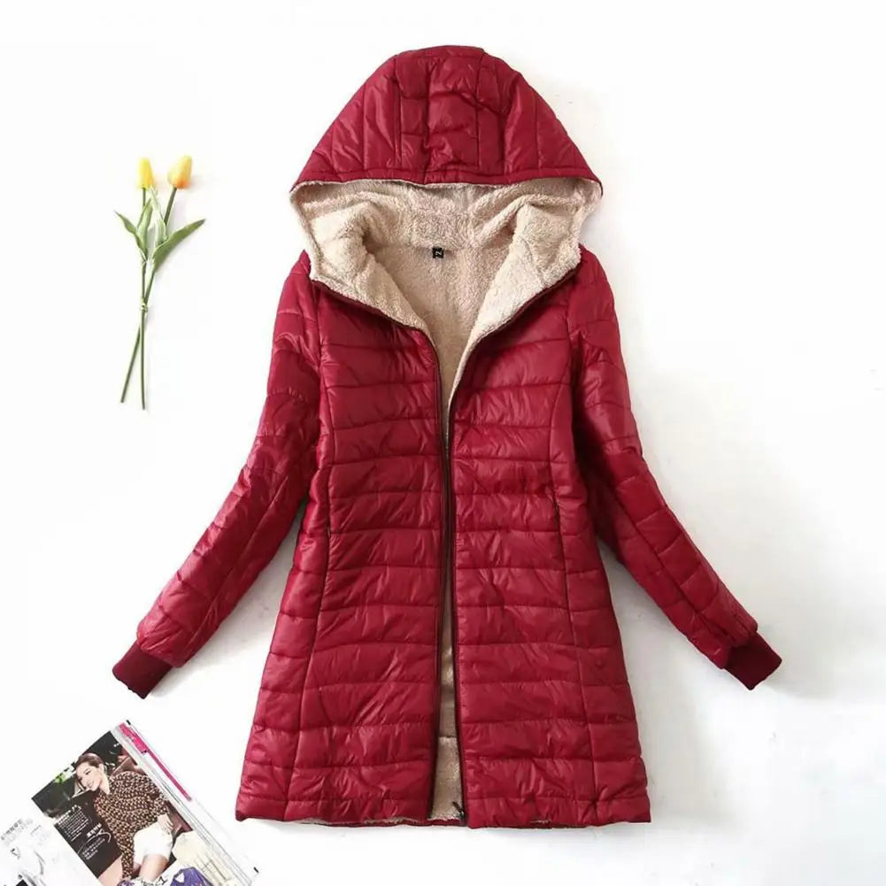 Soft Women Coat Casual Wear Plush Lining S-2XL Autumn Winter Mid-length Jacket Women Mid-length Coat Keep Warm