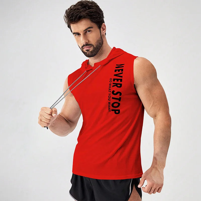 Summer Men's Hooded Sleeveless T Shirt Casual Sports Bodybuilding Bottom Shirt Thin Fitness Sports Hoodie Men's Trendy Tops