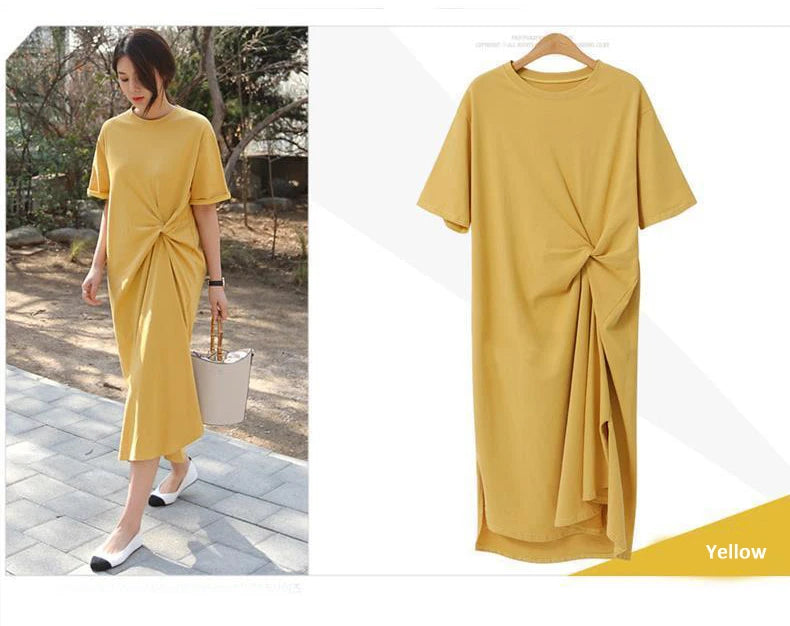 Summer Dress Casual 2024 Black Shirt Dress Midi Women Korean Style Clothes Side Split Ladies 4XL Short sleeve
