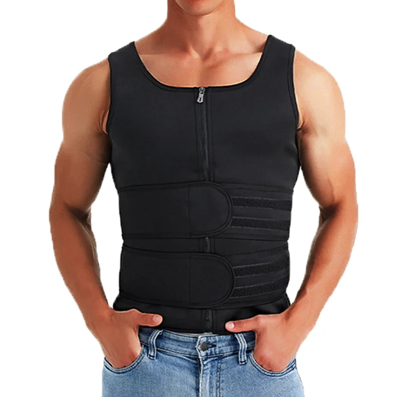Men's Body Shaper Waist Trainer Sauna Vest Double Belt Sweat Shirt Corset Top Abdomen Slimming Shapewear Fat Burn Fitness Suits