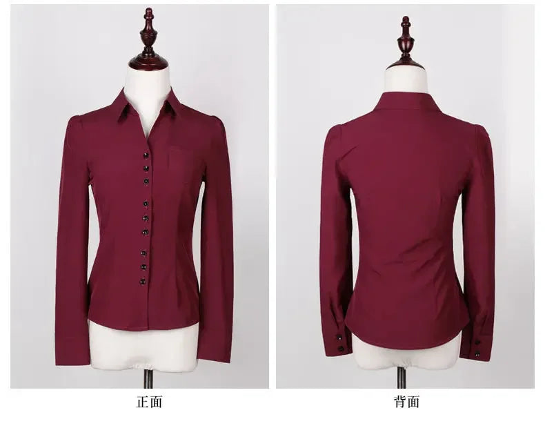 Women Blouse White Shirt Women's Long Sleeve Formal Wear Autumn Chiffon V-neck Shirt Blusas Ropa De Mujer