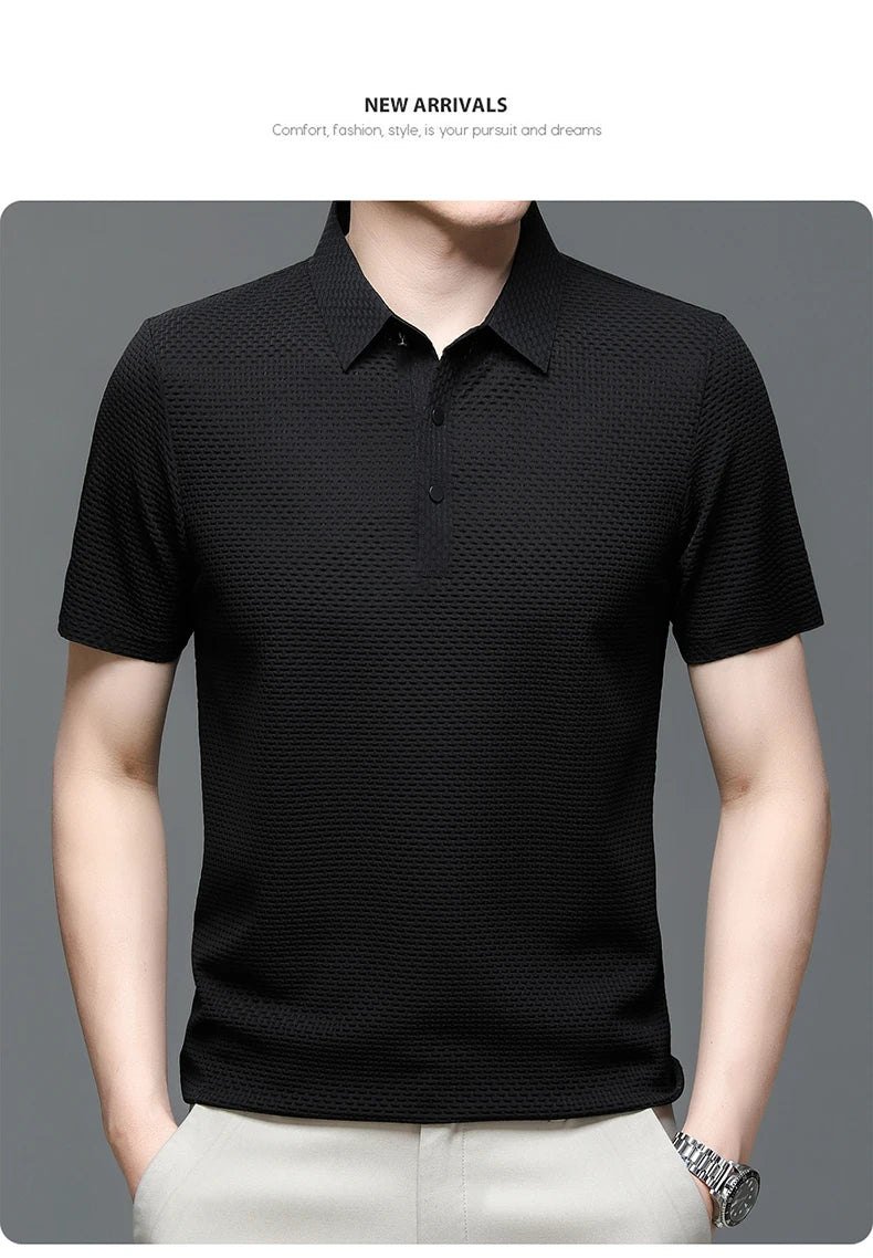 Summer Short Sleeve Polo Shirts Men Turn-Down Collar Anti-Wrinkle Solid Polos Tops Breathable Male Business Casual Tees Tshirts