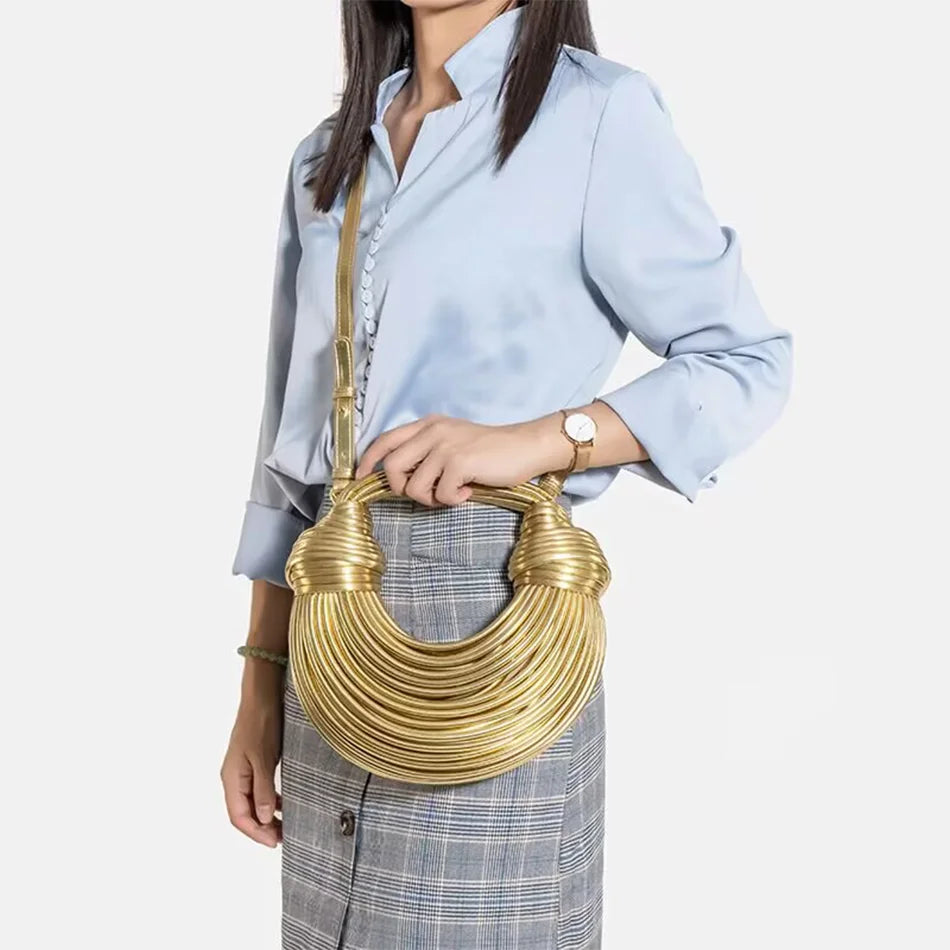 Handbags for Women Gold Luxury Designer Brand Handwoven Noodle Bags Rope Knotted Pulled Hobo Silver Evening Clutch Chic