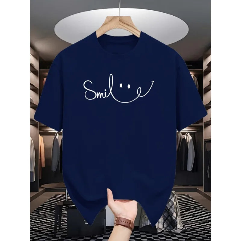2025 T Shirt De Smile Men's Breathable Sporty Pattern Printed T-shirt, Casual and Fashionable Short-sleeved T-shirt, Top Summer