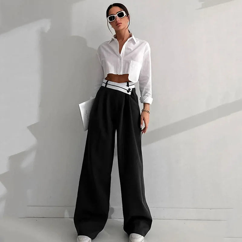 Women Pants Casual Wide Leg Pants for Women Black Suit Pants Office Lady Straight Pants High Waist Trousers Women Clothes Outfit