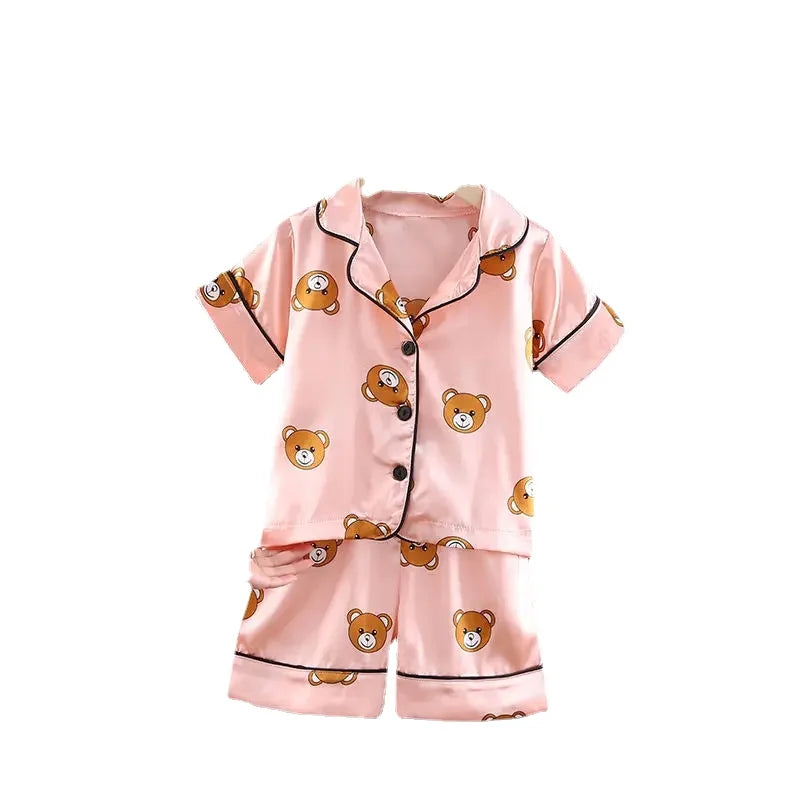 Boys Girls Kids Pajama Sets Cartoon bear short Sleeve T-Shirt Tops With Pants Toddler Baby Sleeping Clothes Pijamas Sleepwear
