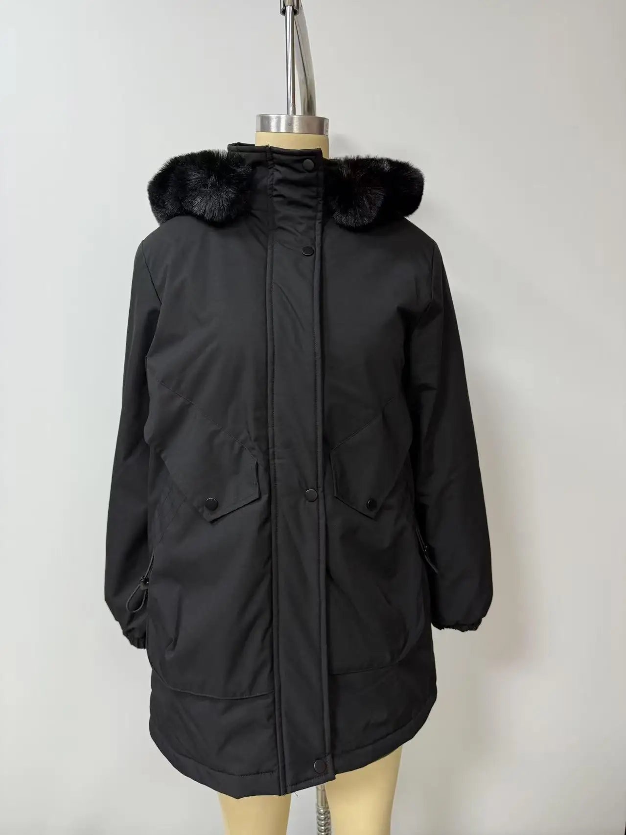 Cotton Coat Women 2025 Winter Mid-length Parka Plus Velvet Korean Style Large Fur Collar Plus Velvet Coat