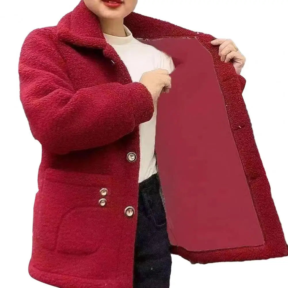 Women Jacket Coat Stylish Women's Lapel Jacket Coat with Imitation Lamb Wool Long Sleeve Thickened Outwear for Autumn Winter