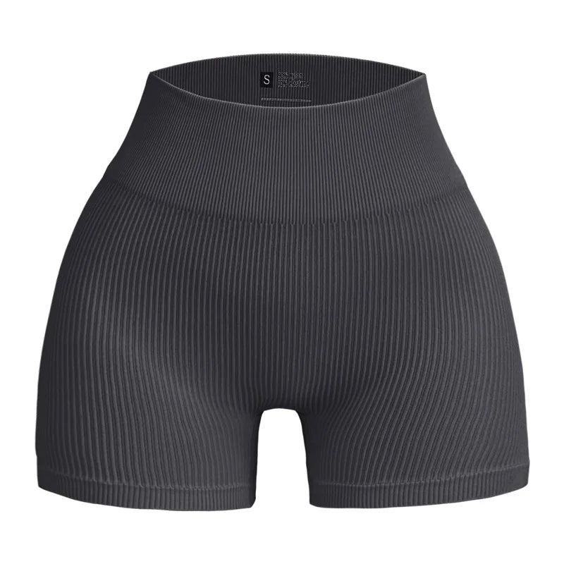 High-waisted Yoga Pant For Women, Designed To Lift And Shape, Tight-fitting With Solid Color And Ribbed Texture, Sports Shorts