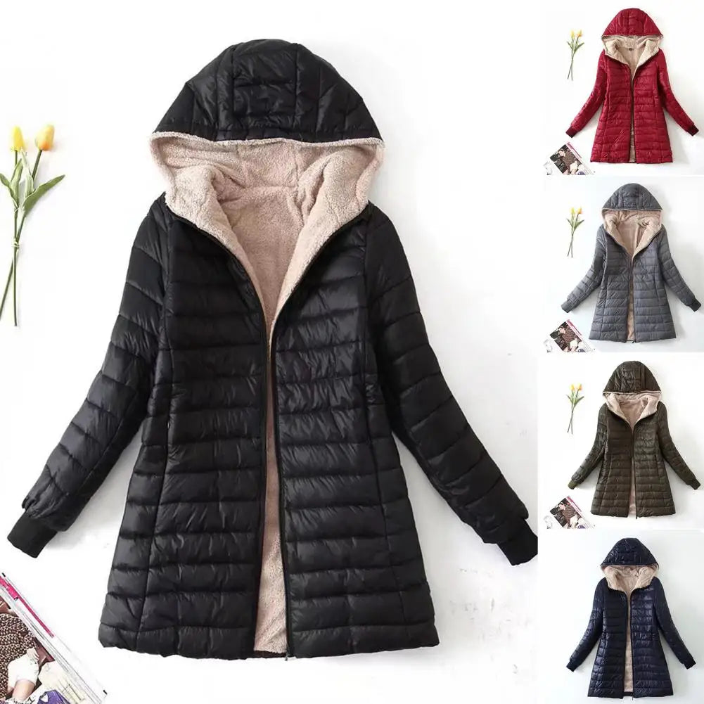 Soft Women Coat Casual Wear Plush Lining S-2XL Autumn Winter Mid-length Jacket Women Mid-length Coat Keep Warm