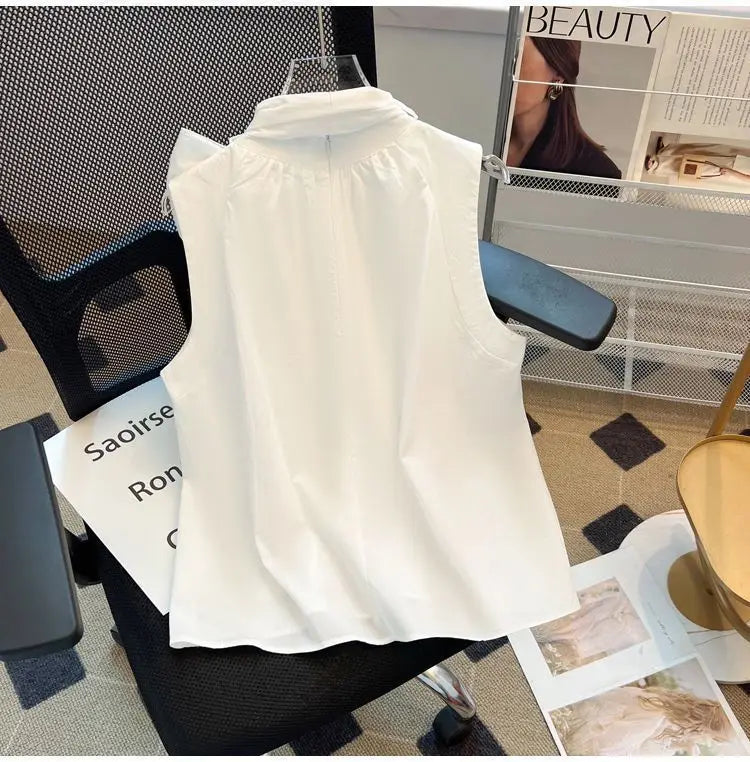 White Blouse for Women 2025 Blusas Mujer De Moda Bandage Bow Sleeveless Loose Shirts Fashion Sweet Summer Blouses Tops Female