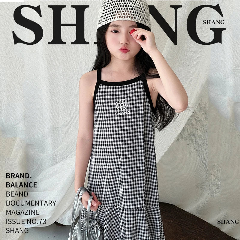 Girls' Summer Cotton Dresses Children's Fashion Dresses Thin Girls' Halter Dresses Children's Flower Dresses Dot Dresses Plaid D
