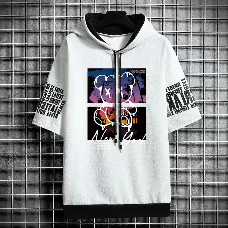 T Shirt for Men Hoodies Art New York Letter Bear Print Graphic T-shirt Women's Harajuku Streetwear Top Short Sleeve Sweatshirts